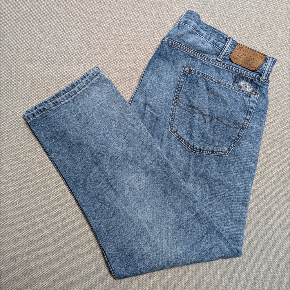 Polo Ralph Lauren Men's 42x30 Light Wash Blue Distressed Denim Jeans